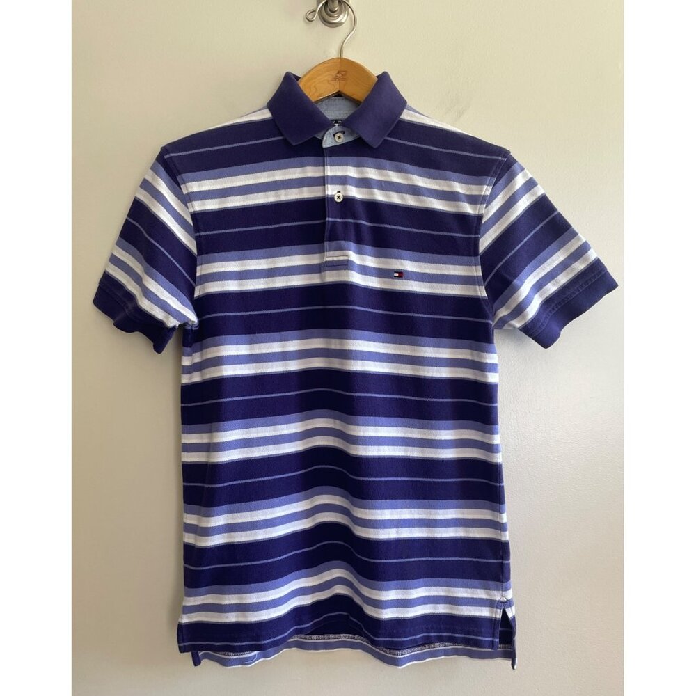 Tommy Hilfiger Polo Shirt Mens S Purple Stripe Shirt Sleeve 90s Preppy - Picture 2 of 7